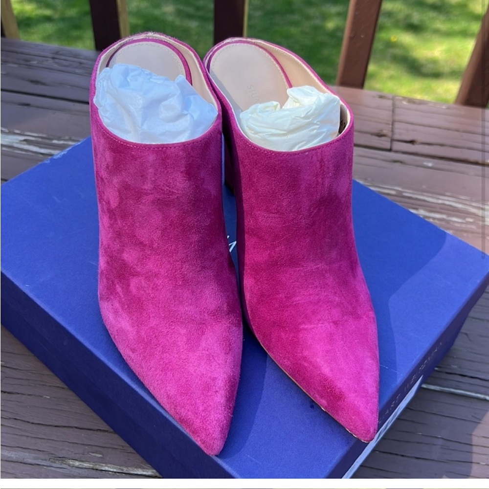 Stuart Weitzman Authentic Camila Pointed-Toe Slide Mule Raspberry Suede US 7.5